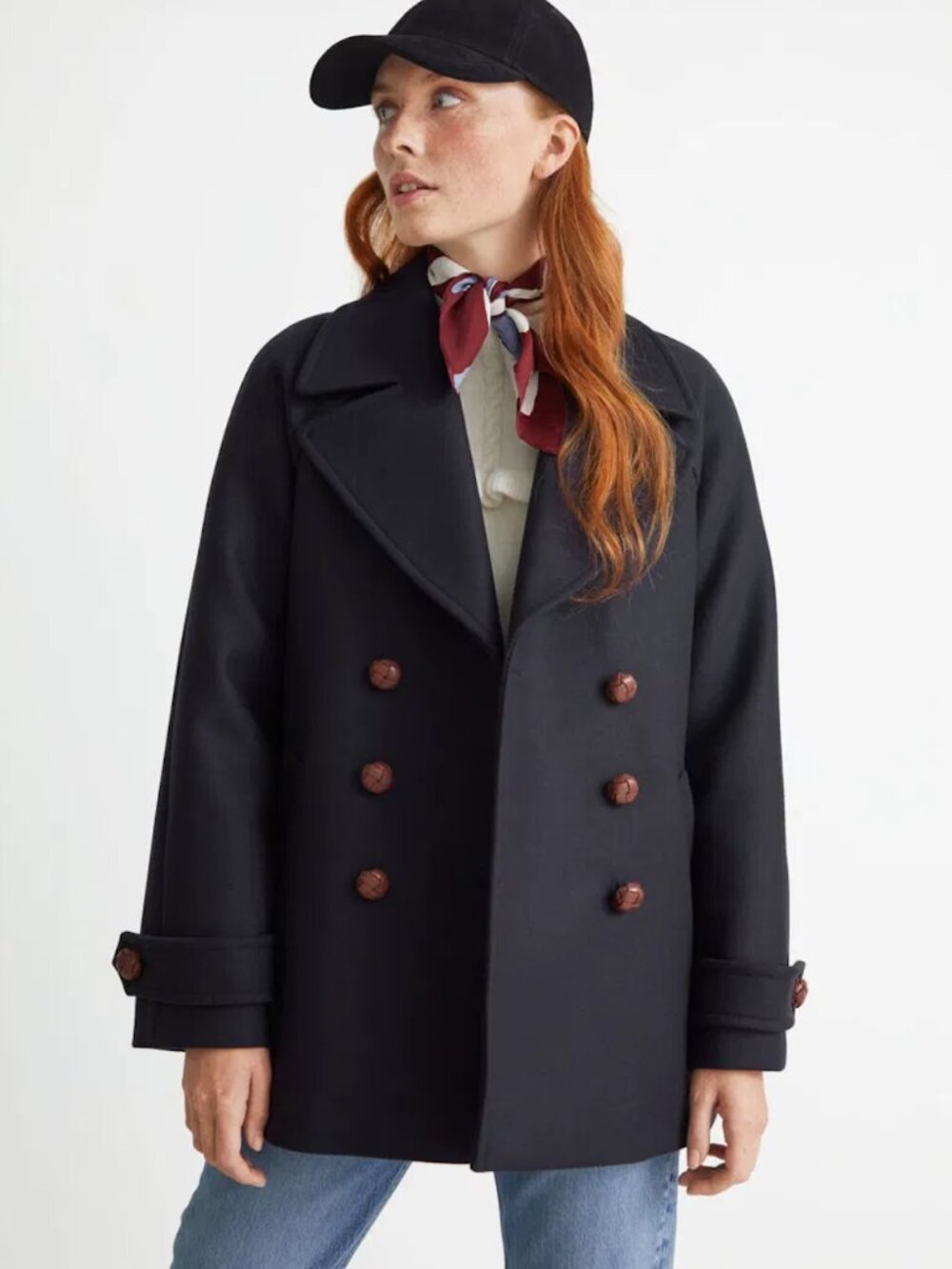 & Other Stories Wool Double Breasted Peacoat Navy Size 6